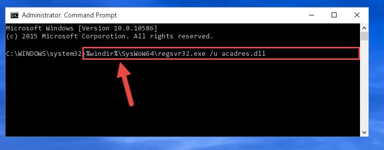 Uninstalling the Acadres.dll file's broken registry from the Registry Editor (for 64 Bit)