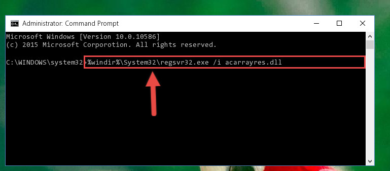 Creating a new registry for the Acarrayres.dll file in the Windows Registry Editor
