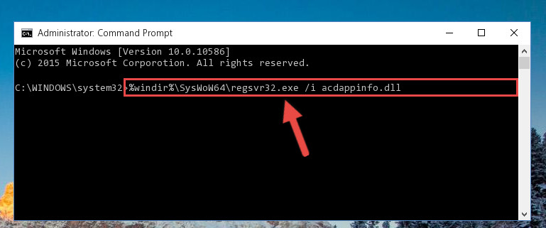 Reregistering the Acdappinfo.dll file in the system (for 64 Bit)