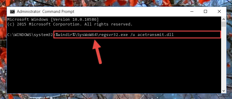 Uninstalling the damaged Acetransmit.dll file's registry from the system (for 64 Bit)