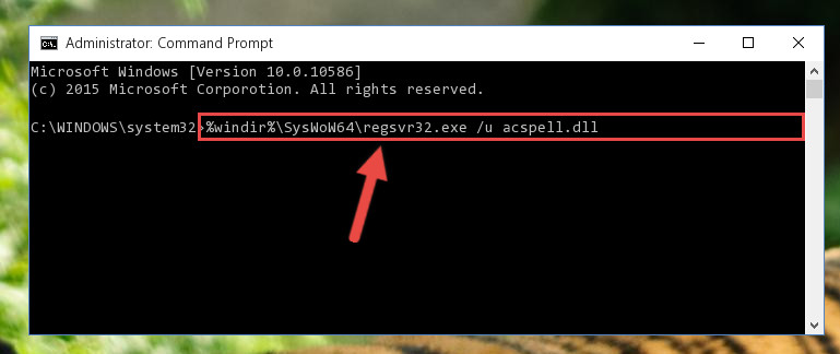 Uninstalling the damaged Acspell.dll file's registry from the system (for 64 Bit)