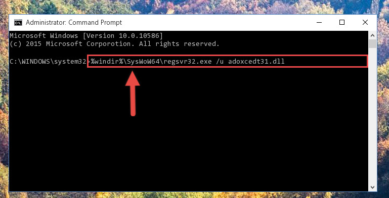Uninstalling the damaged Adoxcedt31.dll library's registry from the system (for 64 Bit)