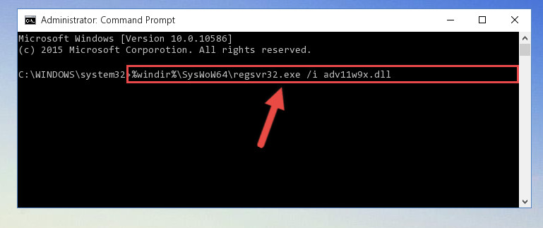 Reregistering the Adv11w9x.dll file in the system (for 64 Bit)