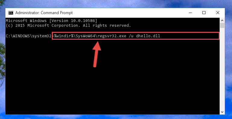 Uninstalling the damaged Dhello.dll library's registry from the system (for 64 Bit)