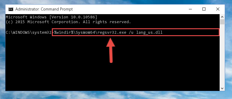 Uninstalling the damaged Lang_us.dll library's registry from the system (for 64 Bit)