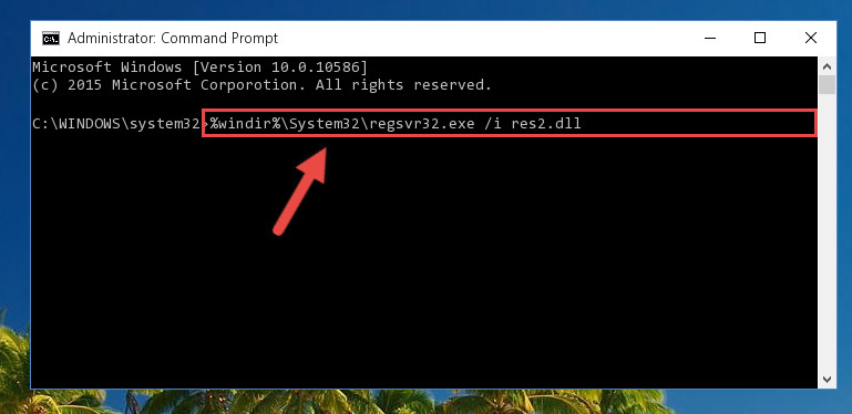 Reregistering the Res2.dll file in the system