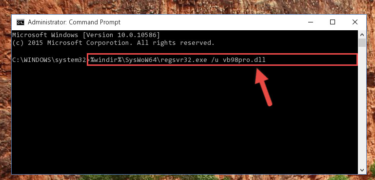 Uninstalling the damaged Vb98pro.dll file's registry from the system (for 64 Bit)