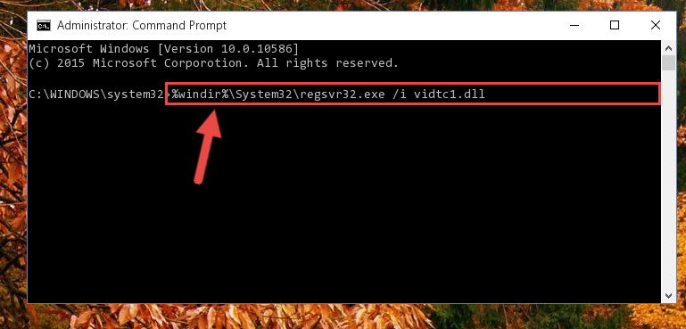 Reregistering the Vidtc1.dll library in the system