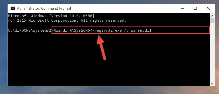 Uninstalling the damaged Wshrm.dll library's registry from the system (for 64 Bit)