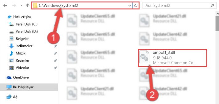 Xinput1_3.dll kütüphanesini Windows/System32 dizinine kopyalama