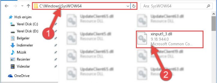 Xinput1_3.dll kütüphanesini Windows/sysWOW64 Dizinine Kopyalama