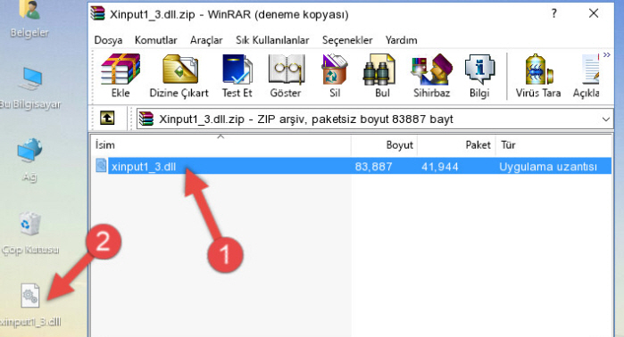 Xinput1_3.dll Dosyasını Arşivden Çıkarma